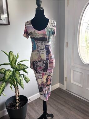 cleo Multi-Color Graphic Print Scoop Neck Maxi Dress